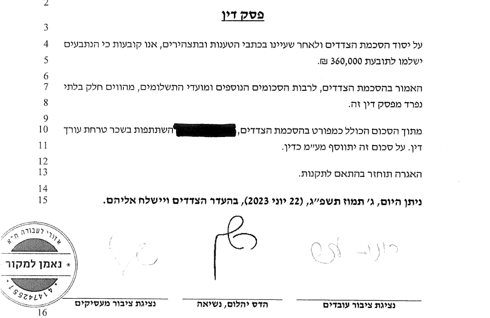 פסק דין אלמונית נגד חברה פלונית